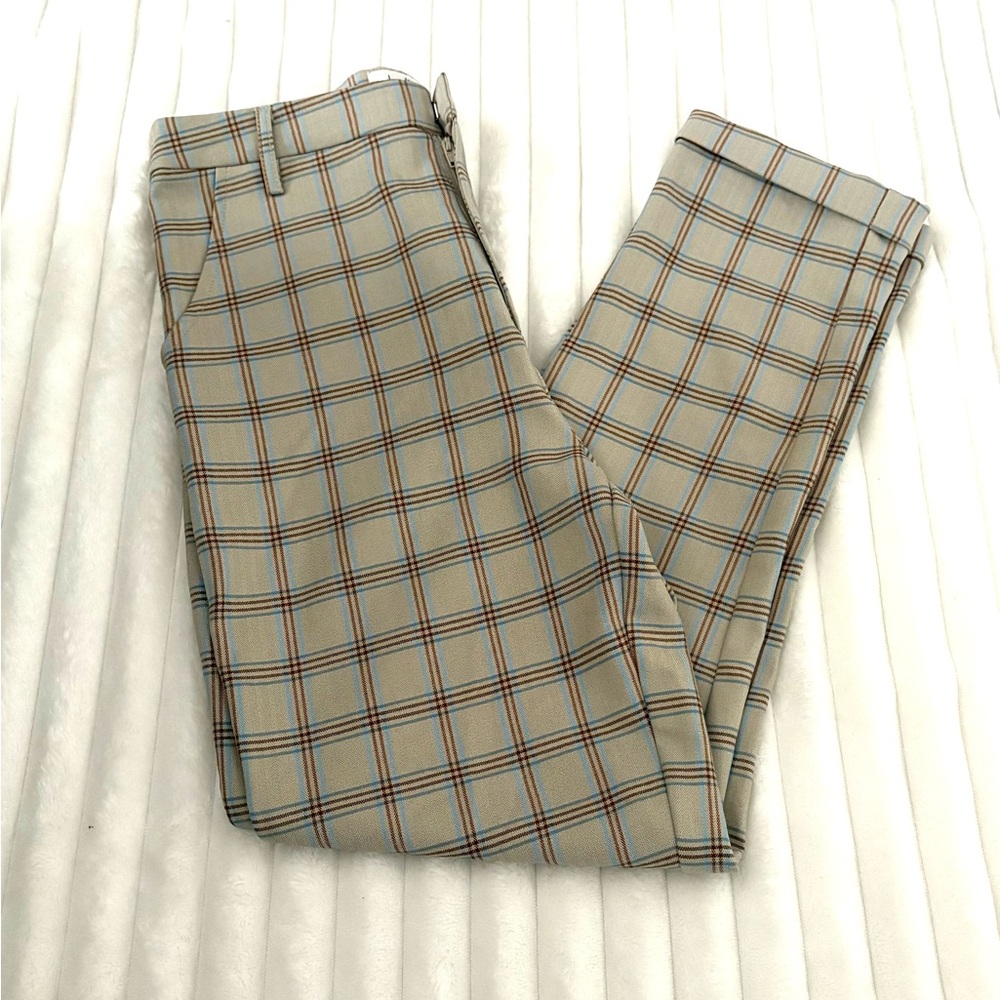 Tilly's Tan and Blue Straight Leg Pants Classic Style